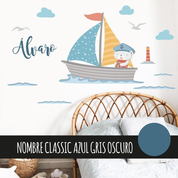Vinil nadó Barqueta amb osset mariner - Vinil decoratiu infantil