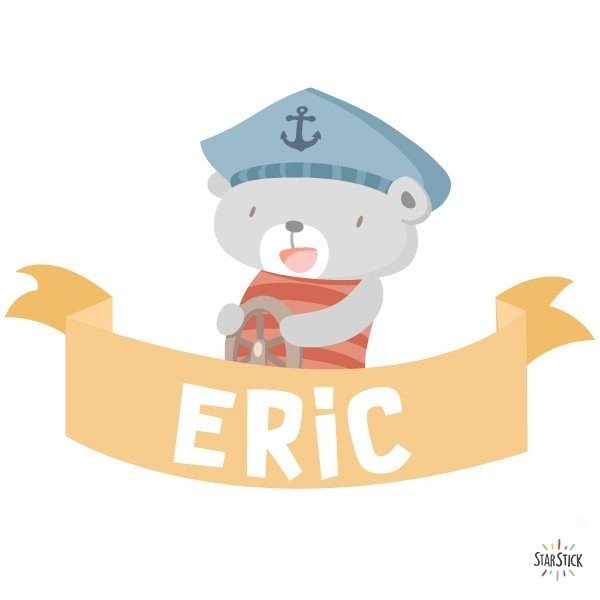 Barquita con osito marinero - Nombre personalizado bebé  para puertas Vinilo infantil