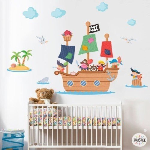 Vinilo infantil para niños Gran barco pirata