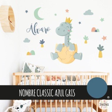 Decorative sticker for baby - Baby dinosaur - Decoration for children's rooms Baby wall decals Approximate measurements of the mounted children's vinyl (width x height)
Basic: 70x50 cm
Small: 100x80 cm
Medium: 140x95 cm
Large: 200x140 cm
Giant: 260x180 cm

ADD A NAME TO THE VINYL FROM €9.99
 vinilos infantiles y bebé Starstick