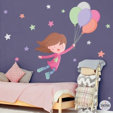 Vinilo infantil Niña con globos - Vinilos decorativos para niñas
