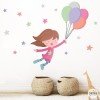 Personalised kids wall sticker of a girl holding balloons with stars for girls bedroom decoration