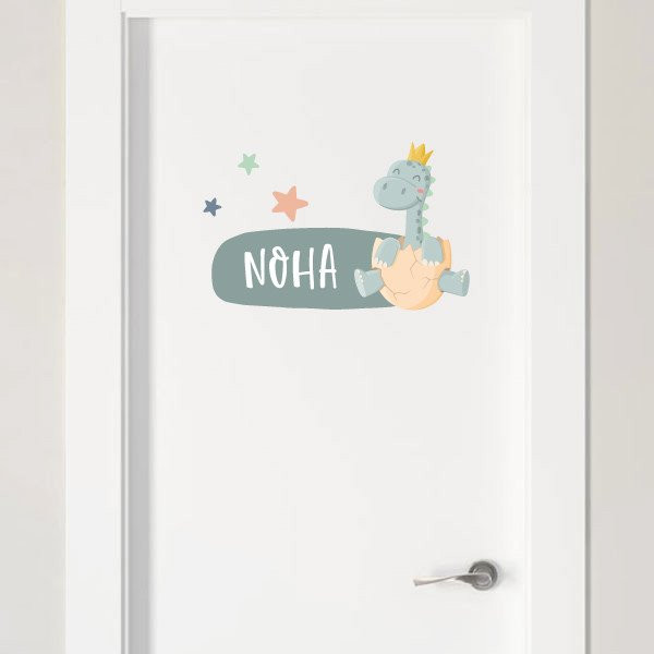 Children's sticker with name - Baby dinosaur - Personalized decoration for baby