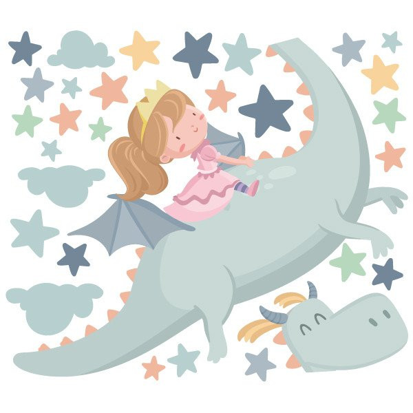 Wall stickers for girls - Little princess and dragon - Nursery decoration StarStick