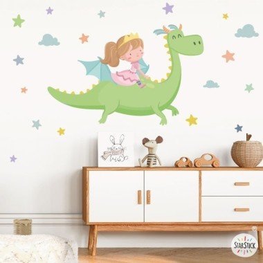 Vinils de paret per a nenes - Petita princesa i drac - Decoració infantil StarStick