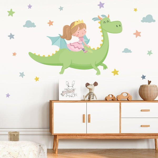 Kids wall sticker little princess and dragon for girl’s room
