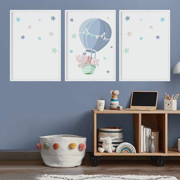Pack de 3 peintures pour enfants - Animaux volant dans un ballon