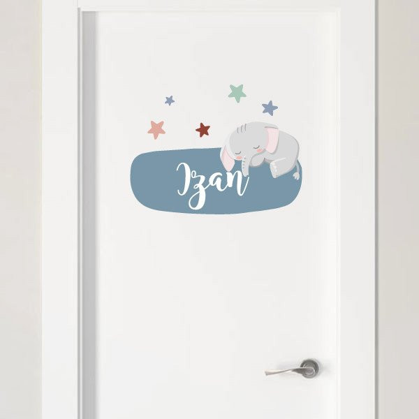 Éléphant sur la lune - Nom pour les portes - Vinyles pour enfants pour bébés