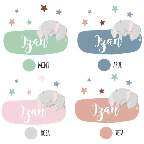 Elefante en la luna - Nombre para puertas - Vinilos infantiles para bebés
