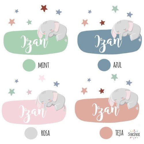 Elefante en la luna - Nombre para puertas - Vinilos infantiles para bebés