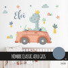 Vinilos infantiles - Coche con dinosaurio - Decoración para habitaciones de bebé