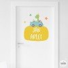 Children's sticker with name - Car with dinosaur - Personalized decoration for baby