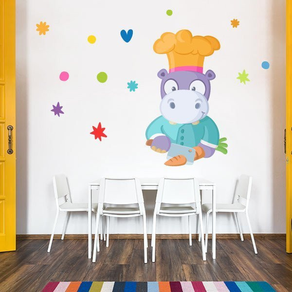Décoration cantines scolaires - Hippopotame cuisinier - Stickers décoratifs