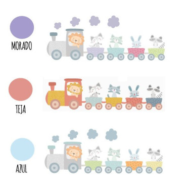 Vinilo infantil tren con animales, pegatina decorativa personalizada para habitación de bebé.