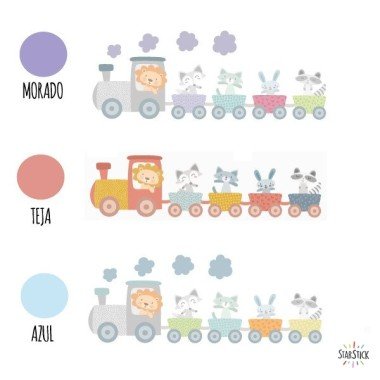 Vinilos infantiles bebé - Tren con animales infantil - decoración bebé niño