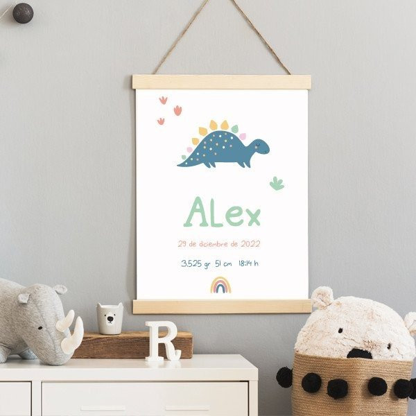 Natalici - Tableau personnalisé pour bébé - Modèle Dinosaure Bleu