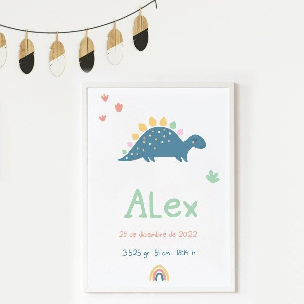 Natalici - Tableau personnalisé pour bébé - Modèle Dinosaure Bleu
