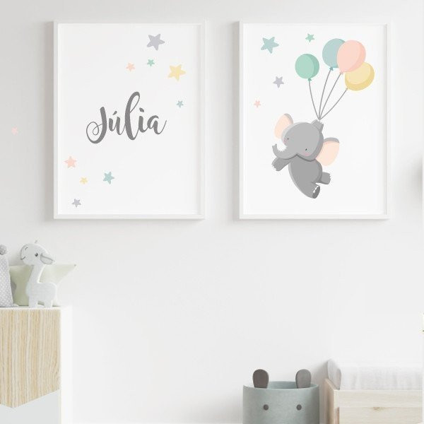 2 tableaux pour enfants. Éléphant avec des ballons. Décoration pour enfants.