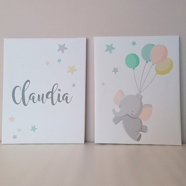 2 tableaux pour enfants. Éléphant avec des ballons. Décoration pour enfants.