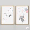 2 tableaux pour enfants. Éléphant avec des ballons. Décoration pour enfants.
