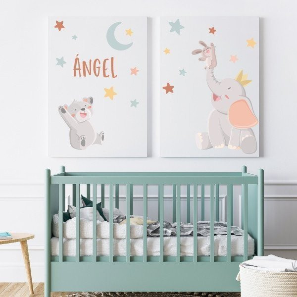 Affiches pour enfants - Animaux touchant la lune - Décoration pour enfants