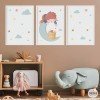 3 cuadros infantiles personalizables. Niño en la luna. Decoración infantil