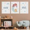 3 cuadros infantiles personalizables. Niño en la luna. Decoración infantil
