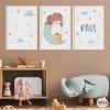 3 cuadros infantiles personalizables. Niño en la luna. Decoración infantil