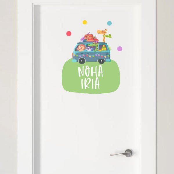 Vinils infantils amb nom - Furgo camping - Decoració infantil personalitzada