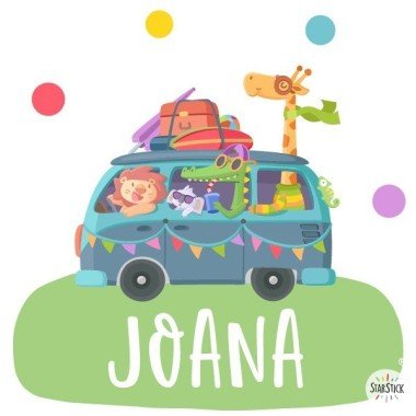 Children's sticker with name - Camping van - Personalized children's decoration