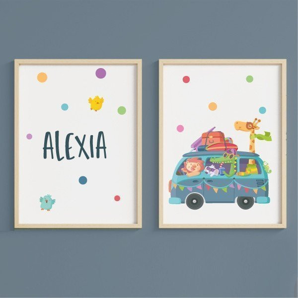 Pack de 2 tableaux enfants personnalisables - Camping van