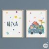 Pack of 2 customizable children's paintings - Camping van