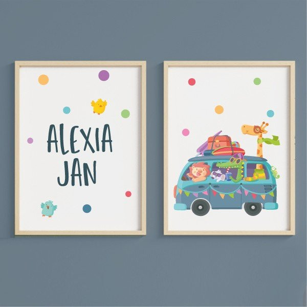 Pack of 2 customizable children's paintings - Camping van