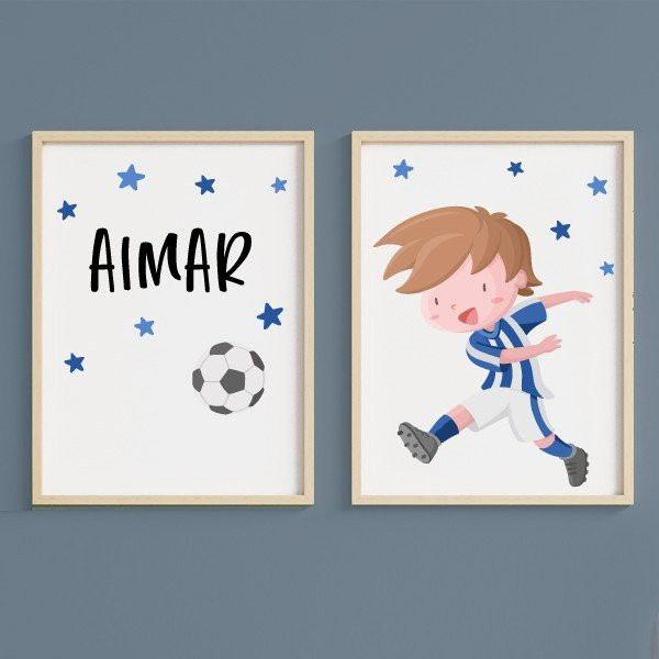 Cuadros y láminas infantiles personalizadas ¡Color a elegir! Niño jugador de fútbol