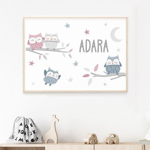 Baby Prints with Owls. Personalized Children's Decoration
