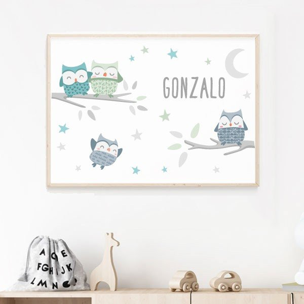 Cuadros para bebé con Búhos. Decoración infantil personalizada