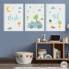 Pack of 3 Children's posters - Car with dinosaur - Customizable Decoration for Babies
