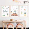 Children's posters. Car with dinosaur. Customizable Decoration for Babies
