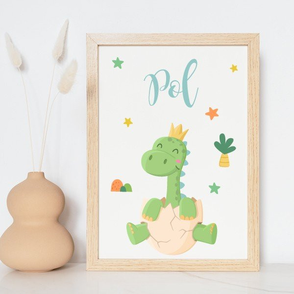 Quadre infantil personalitzat – Bebè dinosaure amb nom | Decoració habitació nadó