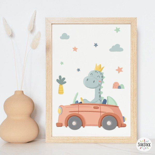 Quadre infantil personalitzat - Cotxe amb dinosaure