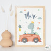 Personalized kids’ print – Dinosaur in a car | Baby room wall decor