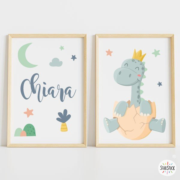 Pack con 2 cuadros infantiles - Bebé dinosaurio - Decoración para bebé