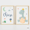 Pack de 2 tableaux pour enfants - Bébé dinosaure - Décoration pour bébé
