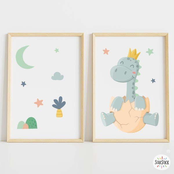 Pack de 2 tableaux pour enfants - Bébé dinosaure - Décoration pour bébé