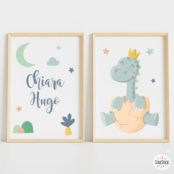 Pack amb 2 quadres infantils - Nadó dinosaure - Decoració per a nadó