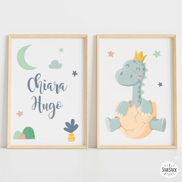 Pack con 2 cuadros infantiles - Bebé dinosaurio - Decoración para bebé