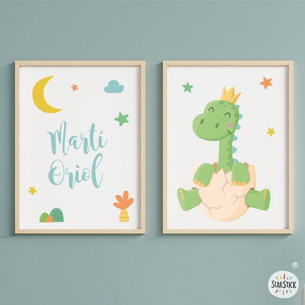 Pack amb 2 quadres infantils - Nadó dinosaure - Decoració per a nadó