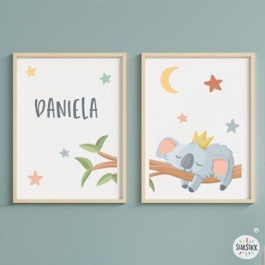 Pack with 2 customizable prints - Koala sleeping on the branch - Baby decoration
