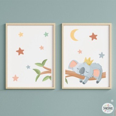 Pack de 2 affiches personnalisables - Koala dormant sur la branche - Décoration bébé