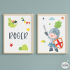 Pack con 2 cuadros infantiles - Caballero medieval - Decoración habitaciones de niños